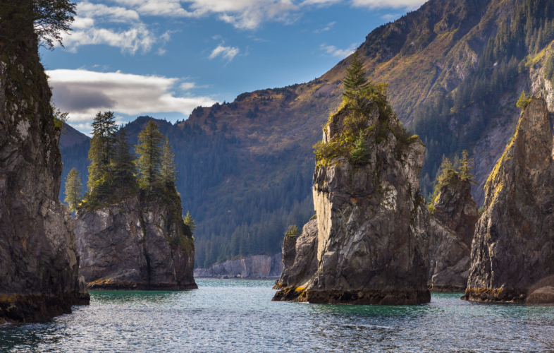 Tiny, rocky islands within Kenai Fjords National Park